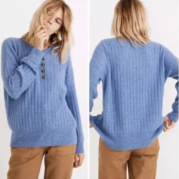 NEW Madewell Donegal dowden Henley Sweater in‎ Coziest Yarn, blue, 2X - Picture 2 of 16
